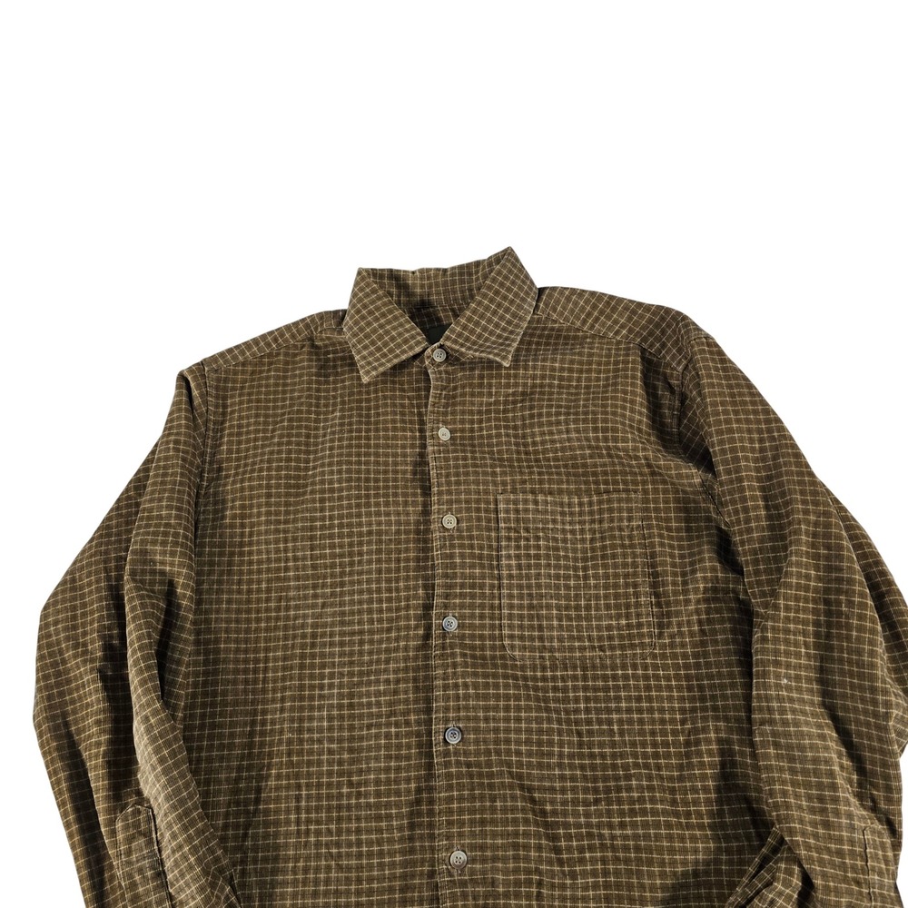 Ermenegildo Zegna Mens Brown Check Cotton Corduroy Button Down Shirt L Italy